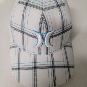 Hurley Flexfit White Blue Plaid Size Small Medium Great Condition